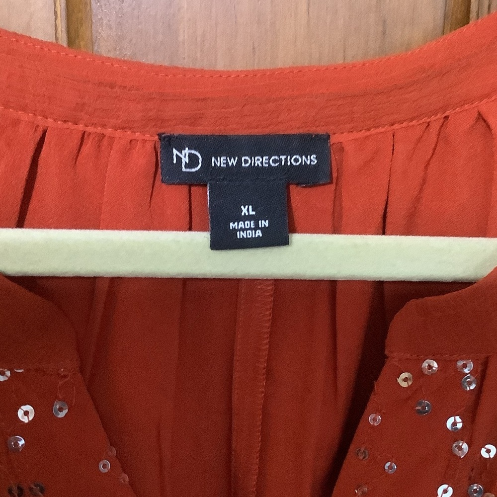 New Directions Orange Blouse with Sequin Accents - Picture 3 of 6
